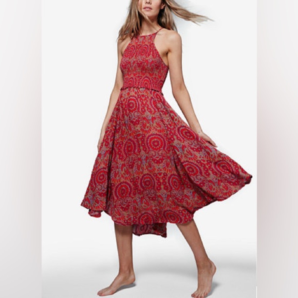 FREE PEOPLE SEASONS IN THE SUN PRINTED MIDI DRESS